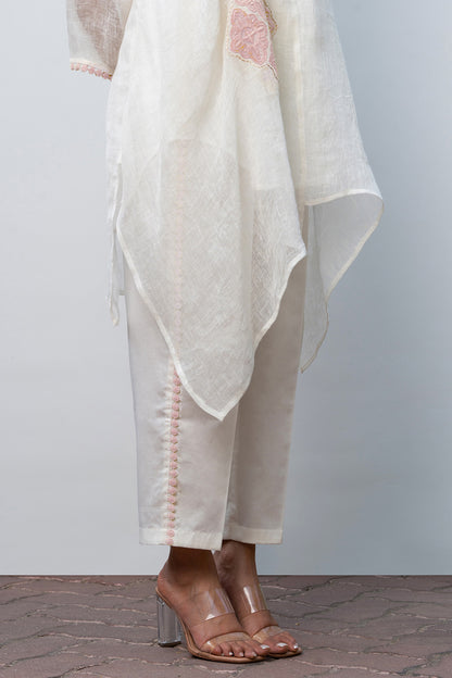 White and Peach Linen Asymmetric tunic set