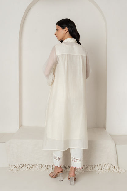 Off-White Chanderi Collared Kurta Set