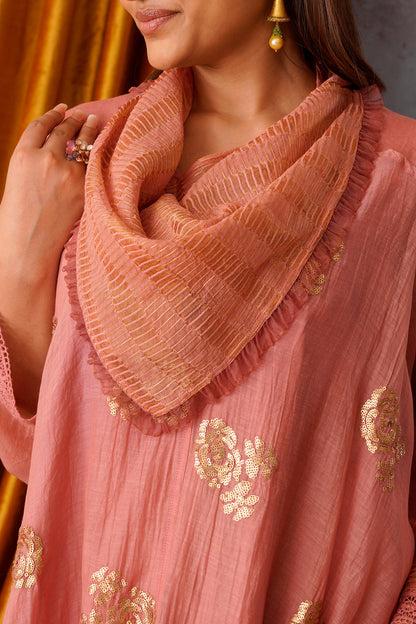 Pink sequin embroidered asymmetric tunic with cowl neck