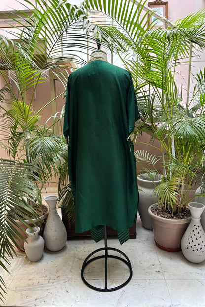 Emerald Green Silk Kaftan Set with Sequin Embroidery