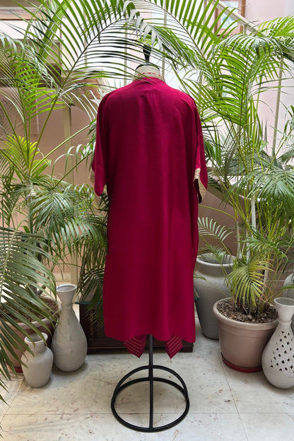 Deep Magenta Silk Kaftan Set with Sequin Embroidery