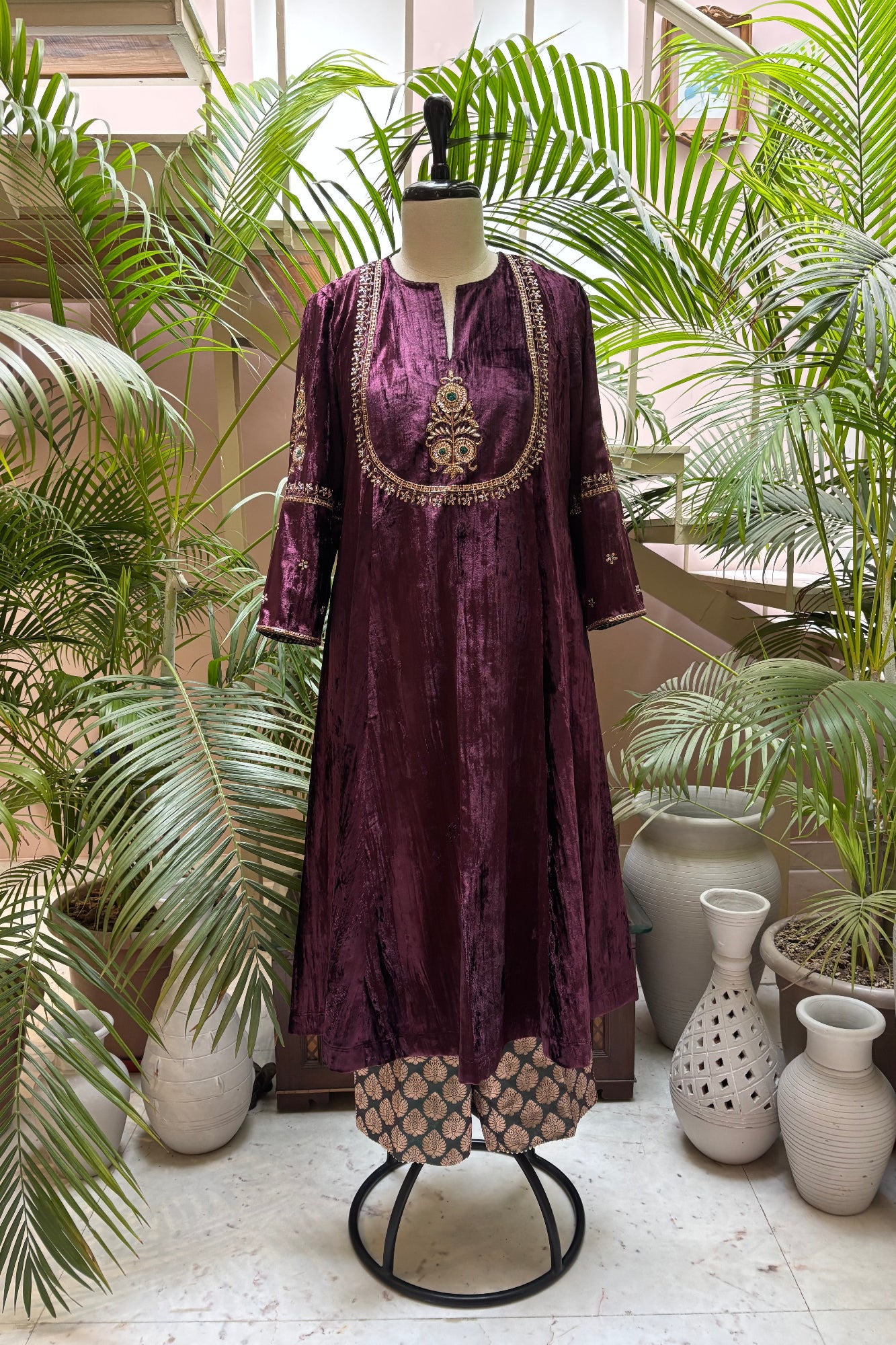 Purple/Wine Velvet Hand Embroidered Noor Kurta Set