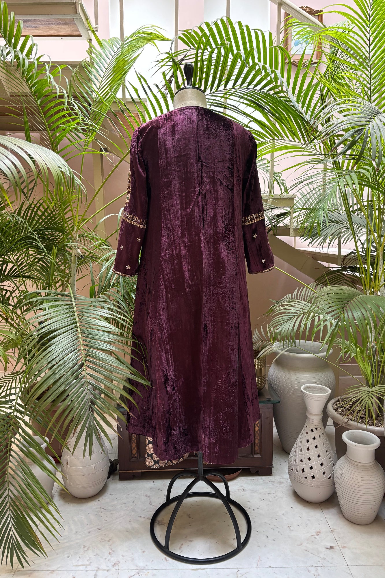 Purple/Wine Velvet Hand Embroidered Noor Kurta Set