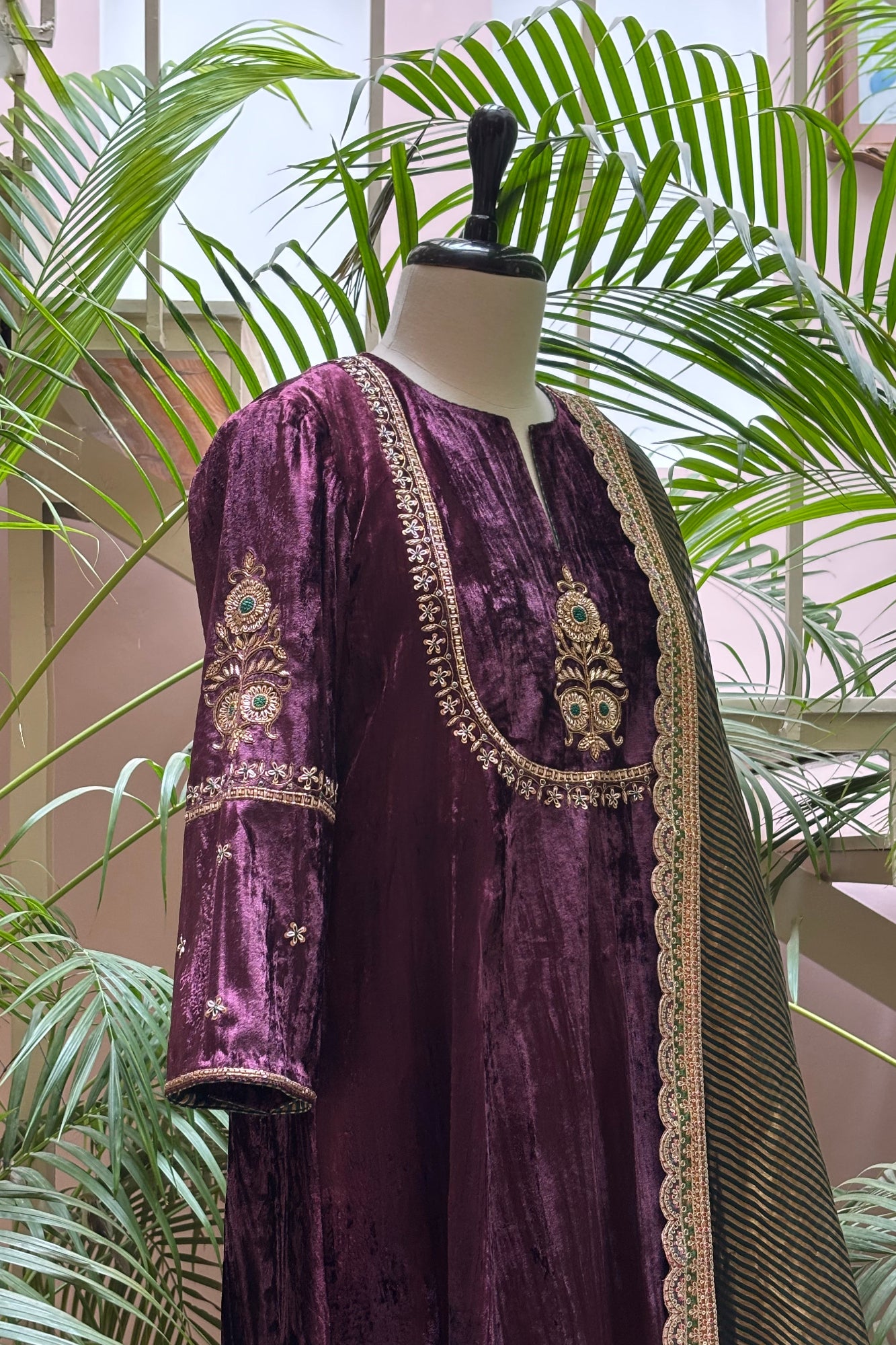 Purple/Wine Velvet Hand Embroidered Noor Kurta Set