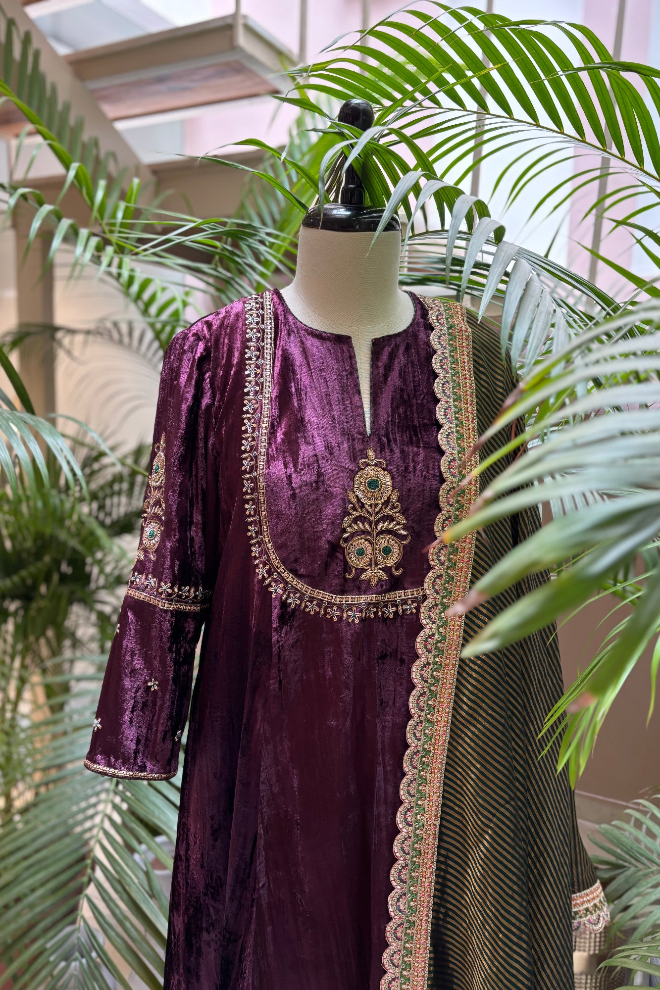 Purple/Wine Velvet Hand Embroidered Noor Kurta Set