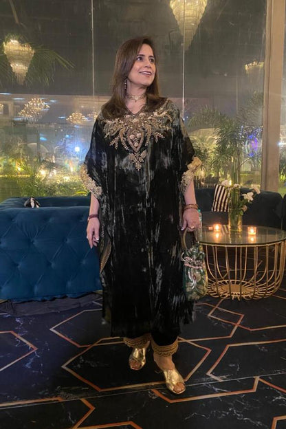 Amira Hand Embroidered Velvet Kaftan Set