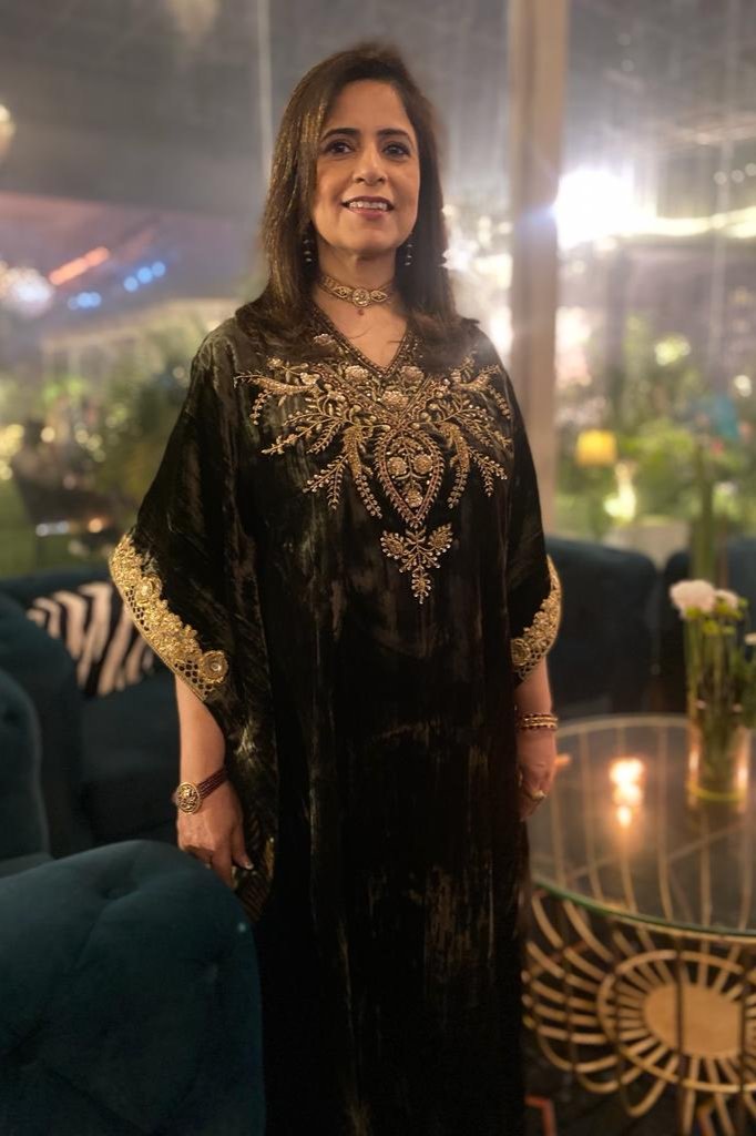 Amira Hand Embroidered Velvet Kaftan Set