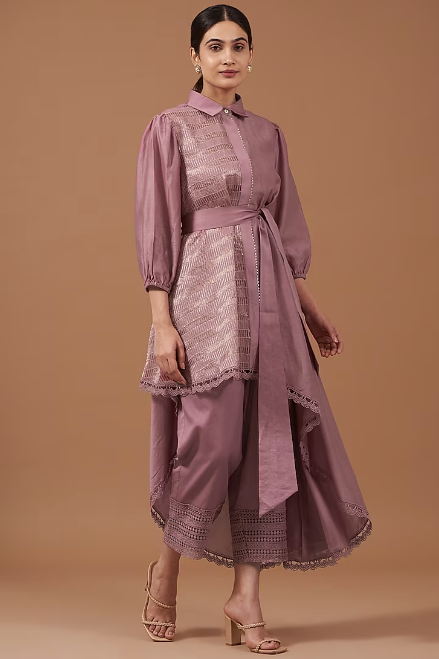 Deep Lilac Chanderi Asymmetric Co-Ord Set