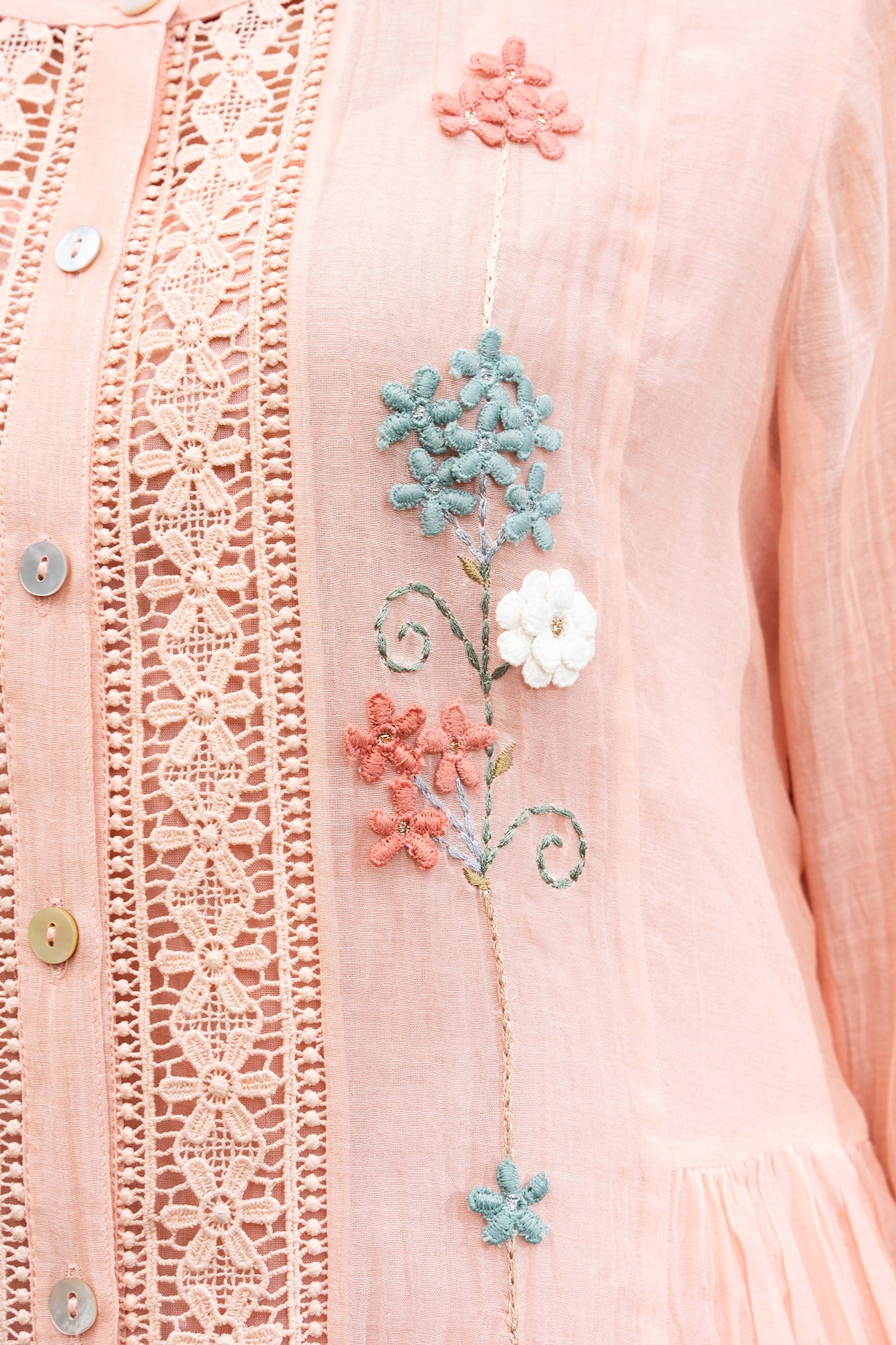 Peach Button Down Gathered Chanderi Kurta Set