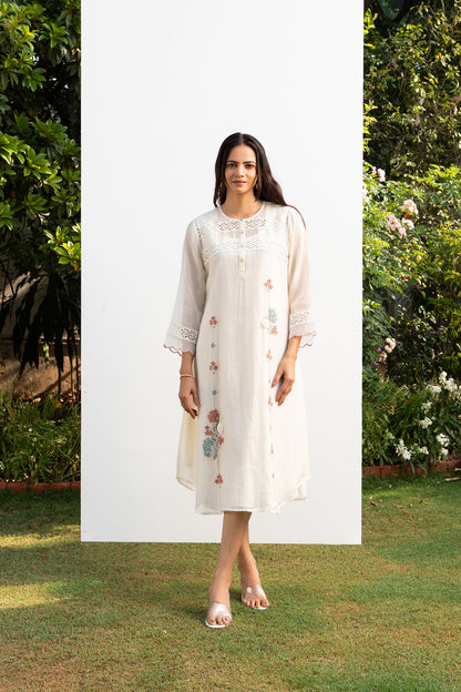 Off-White A line chanderi Kurta Set