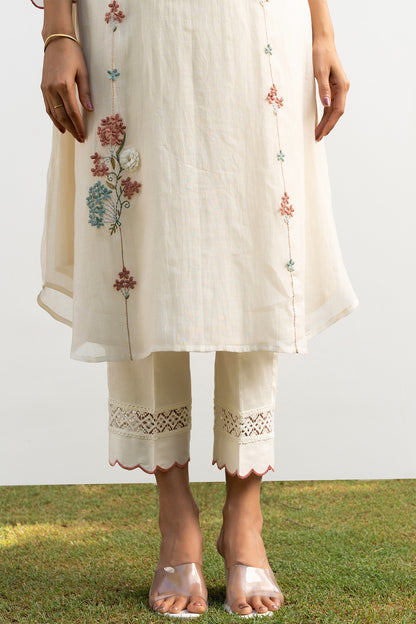 Off-White A line chanderi Kurta Set