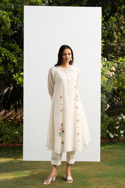 Off-White A line chanderi Kurta Set