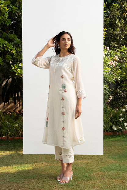 Off-White A line chanderi Kurta Set