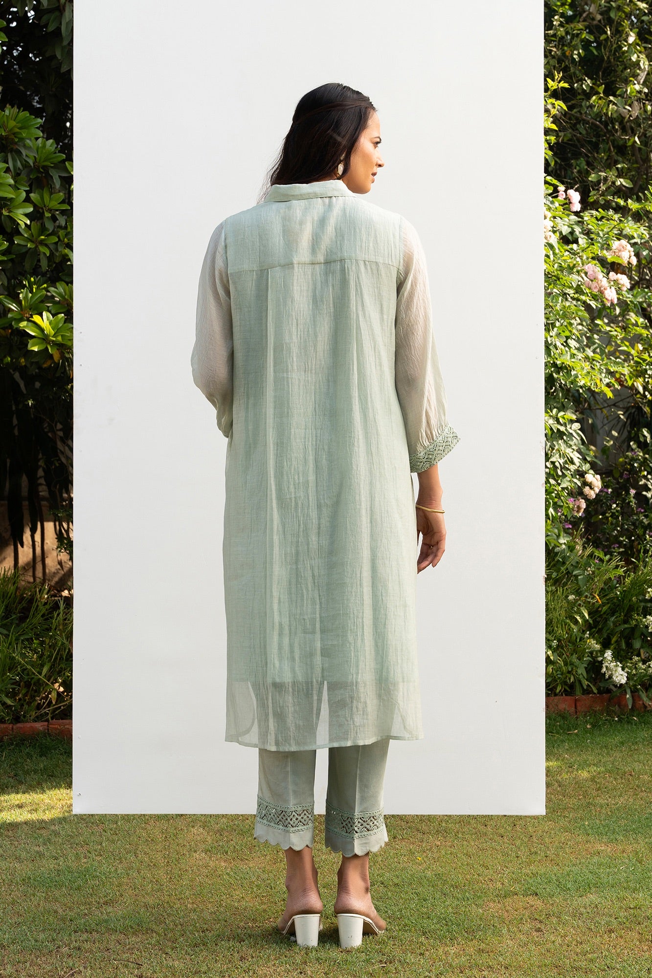 Sea-Green Chanderi Collared Kurta Set