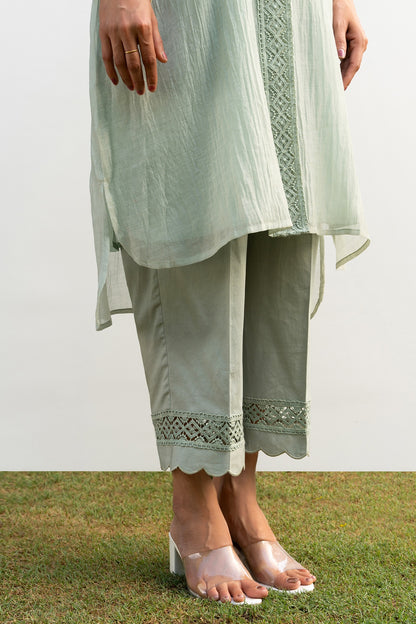 Sea-Green Chanderi Collared Kurta Set