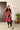 Plum Striped Long Tissue Kaftan Kurta with Embroidered Velvet Yoke