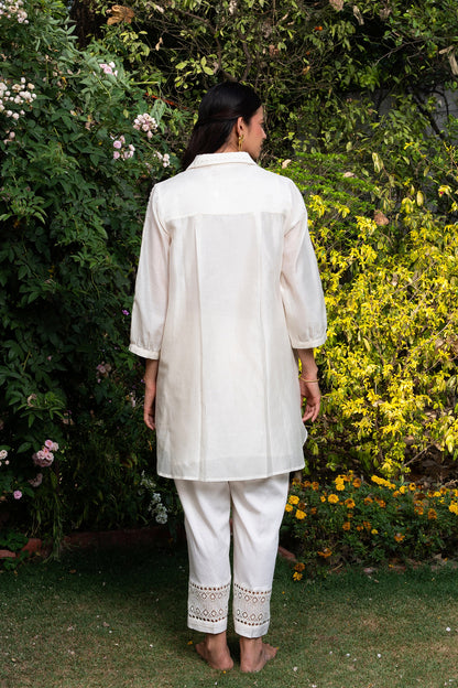 Off-white Collared Chanderi Shirt Co-Ord Set