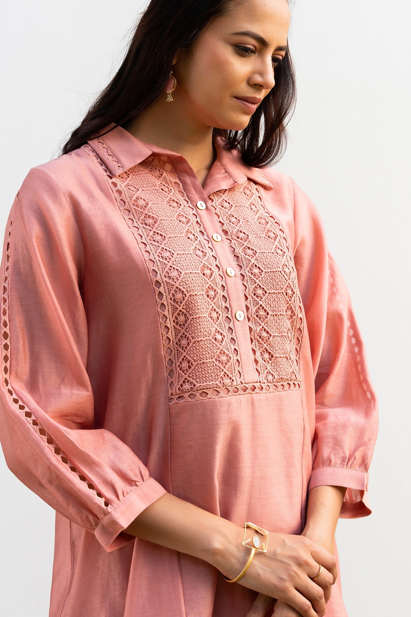 Pink Collared Chanderi Shirt Co-Ord Set