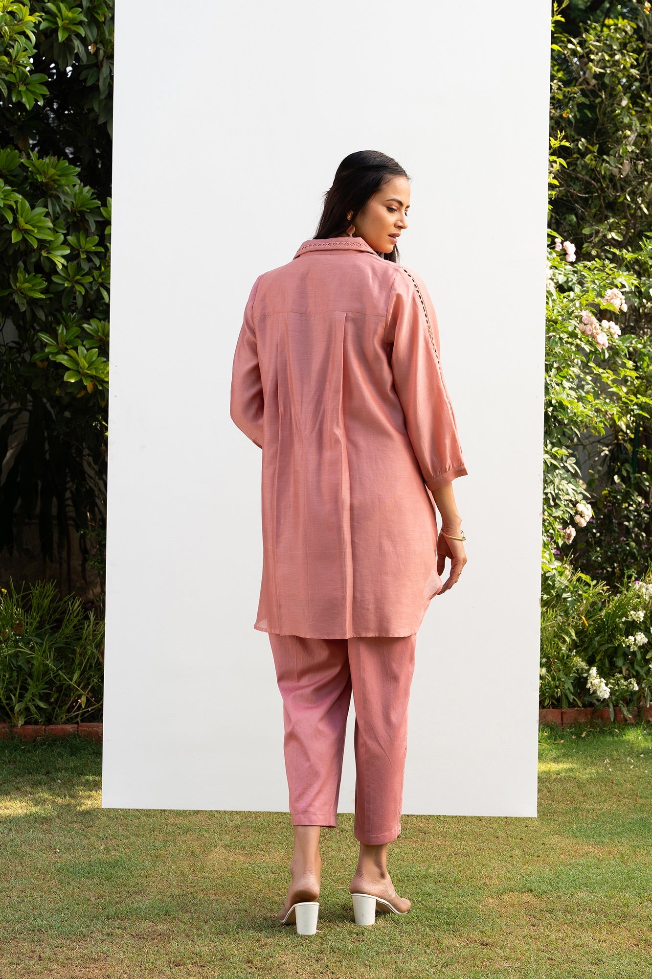 Pink Collared Chanderi Shirt Co-Ord Set