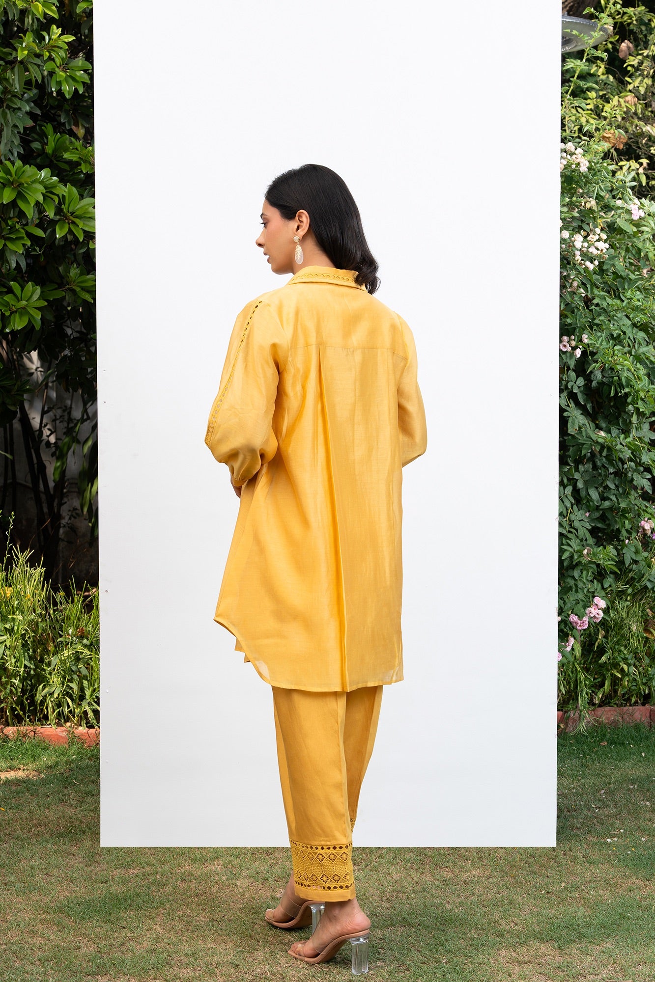 Yellow Collared Chanderi Shirt Co-Ord Set