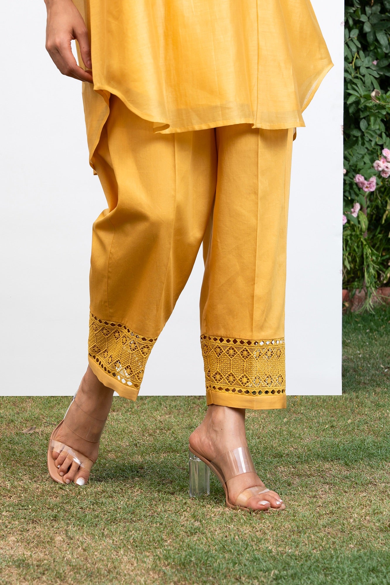 Yellow Collared Chanderi Shirt Co-Ord Set