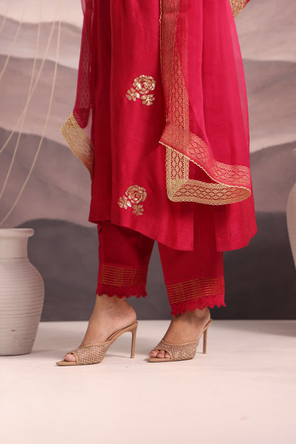 Deep Magenta Silk Kurta Set with Sequin Embroidery