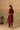 Brick Red Silk Kaftan Kurta Set with Velvet Patchwork Yoke