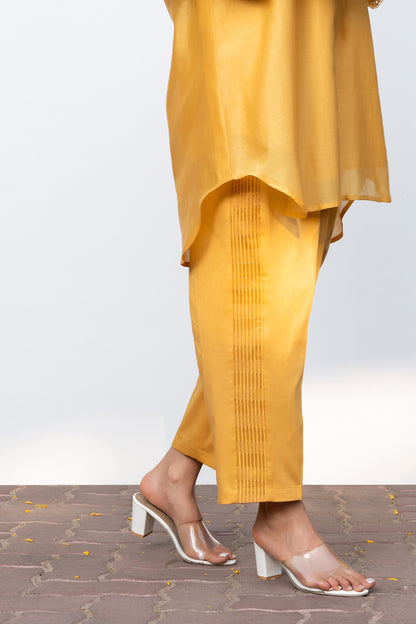 Yellow Rounded Set with Embroidered V-Neck