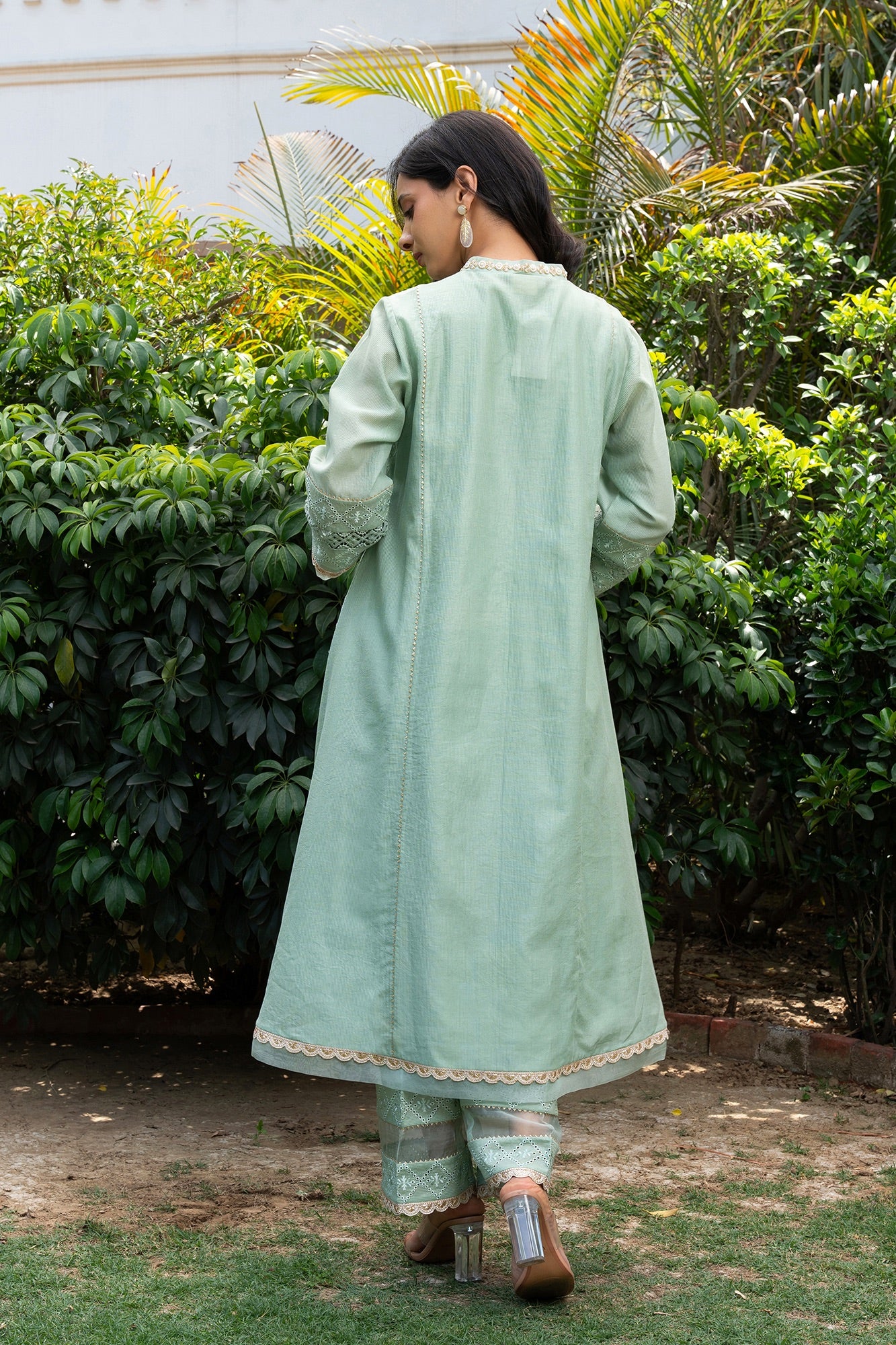 Sea-Green Buti Embroidered Panelled Kurta Set