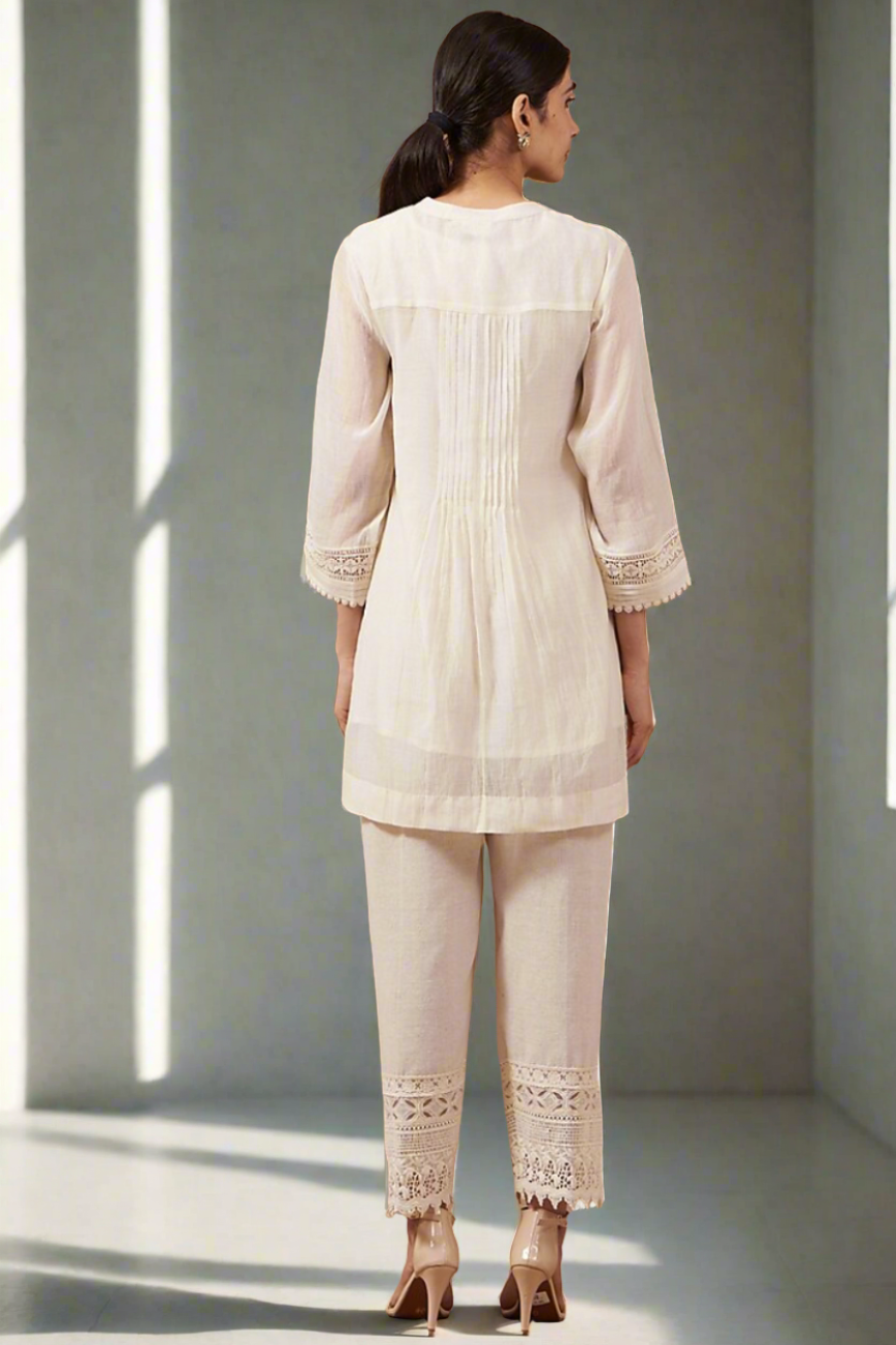 Off White - Chanderi pleated shirt