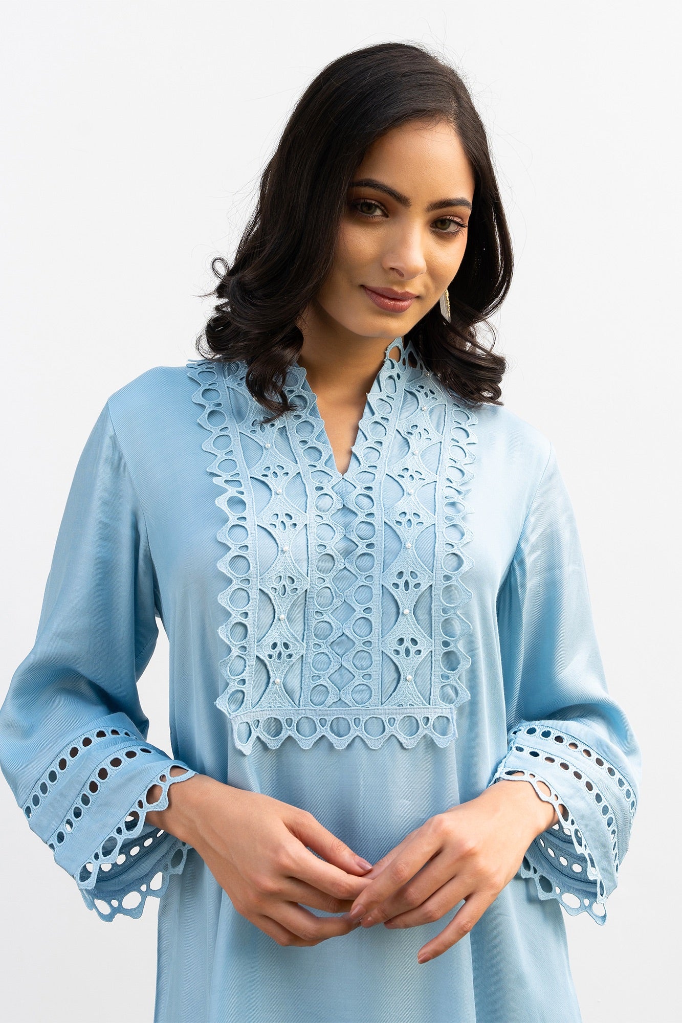 Powder Blue Lace Yoke Co-ord set