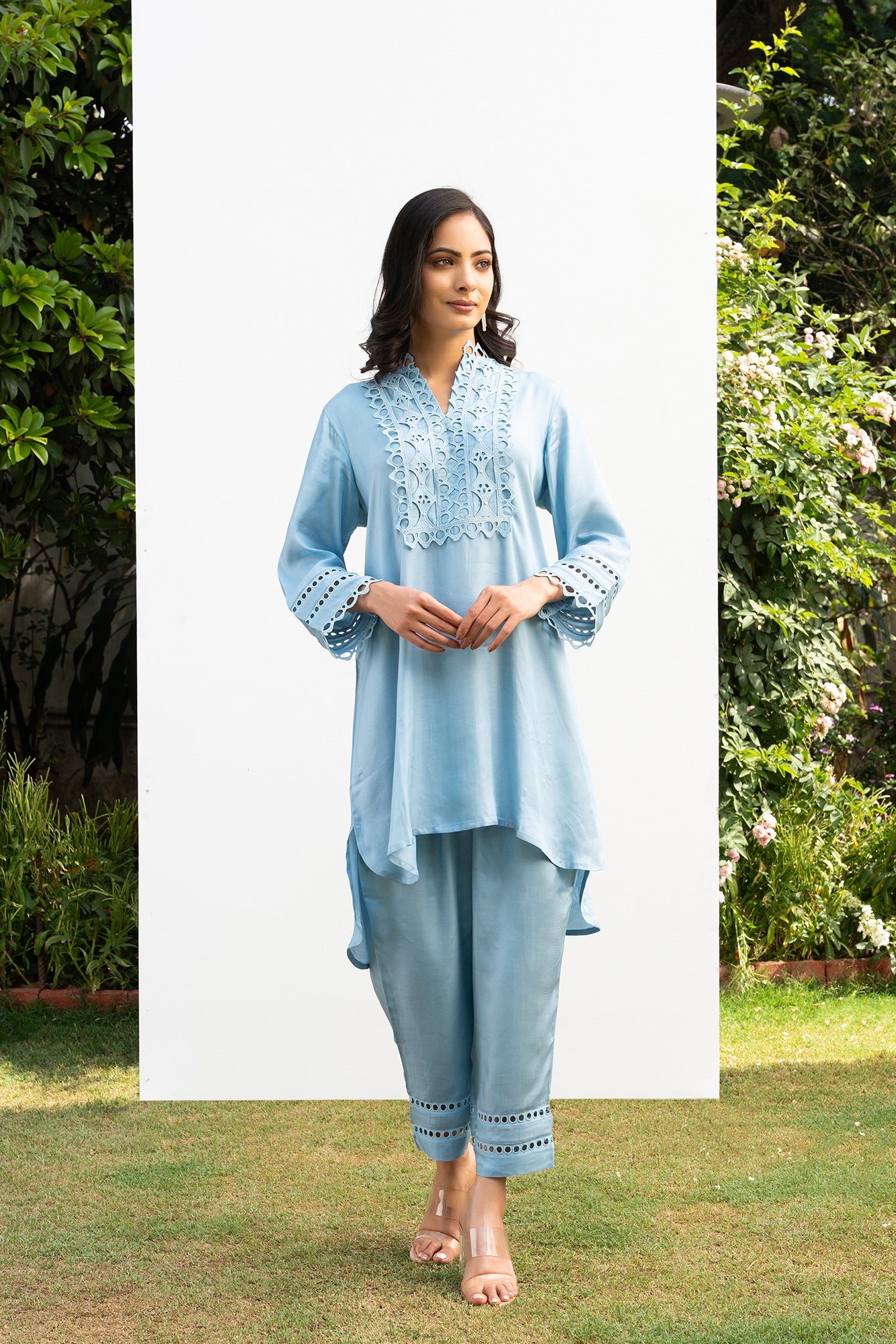 Powder Blue Lace Yoke Co-ord set