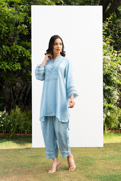 Powder Blue Lace Yoke Co-ord set