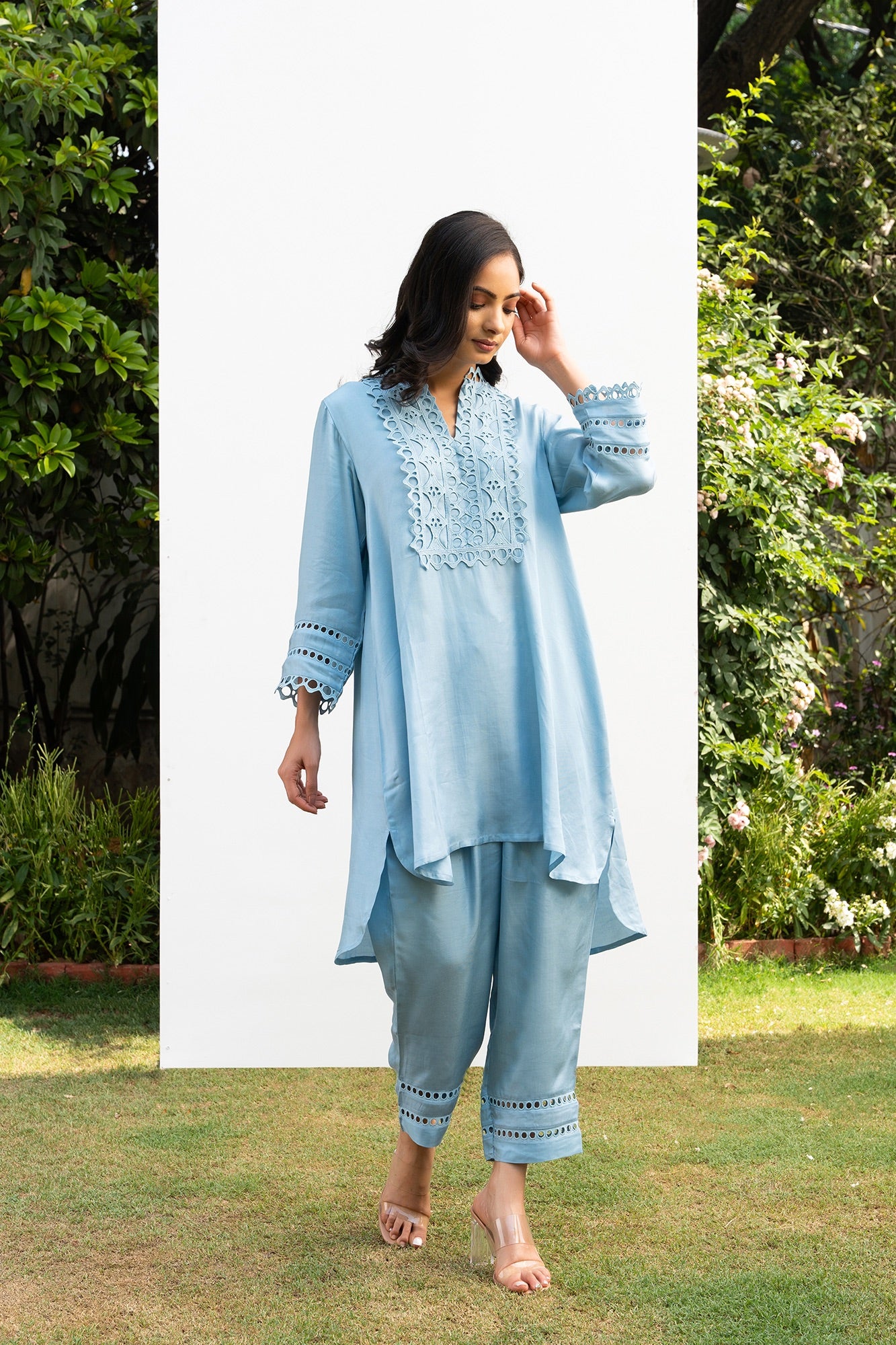 Powder Blue Lace Yoke Co-ord set