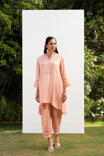 Peach Lace Yoke Co-ord set