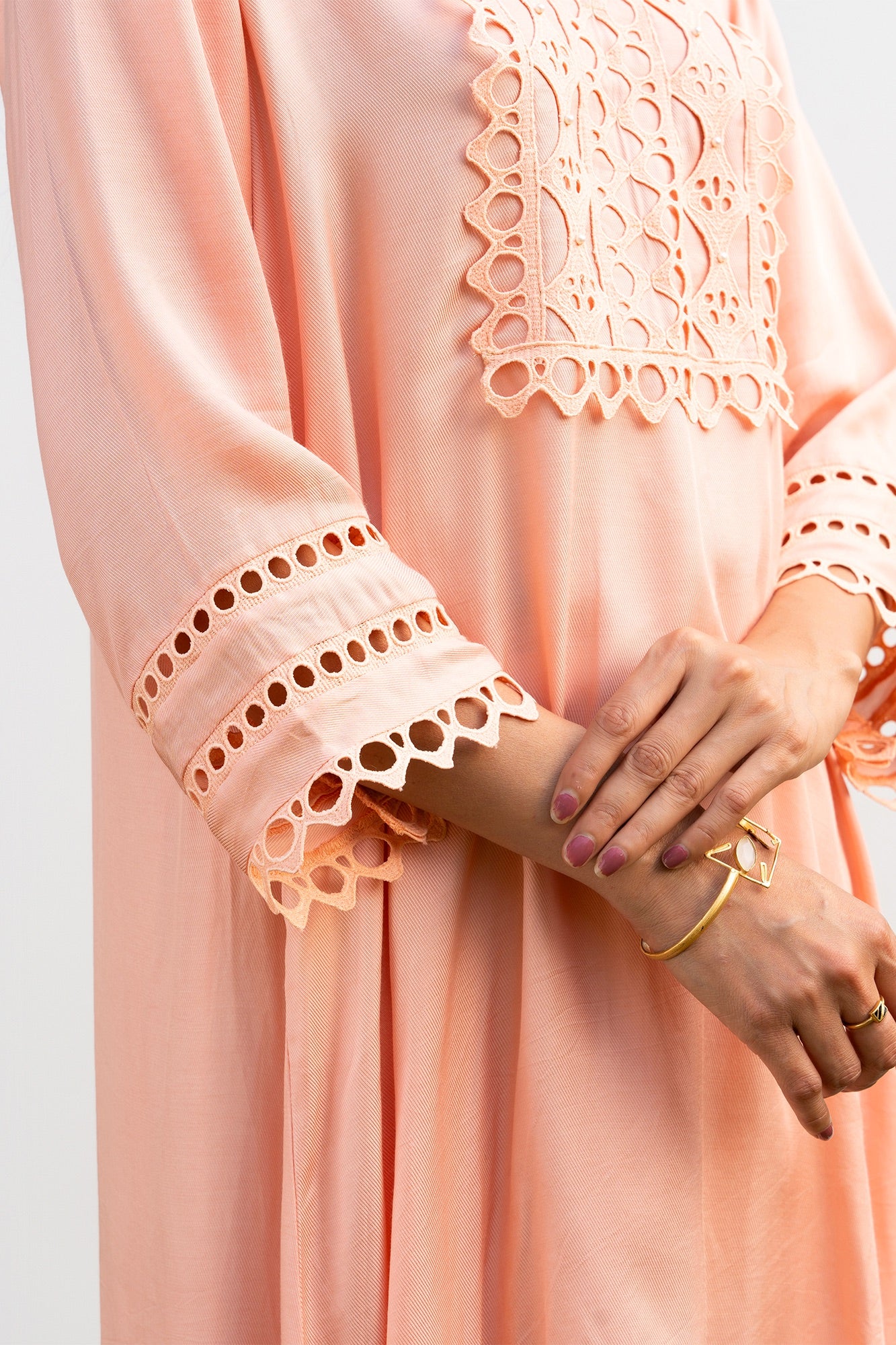 Peach Lace Yoke Co-ord set