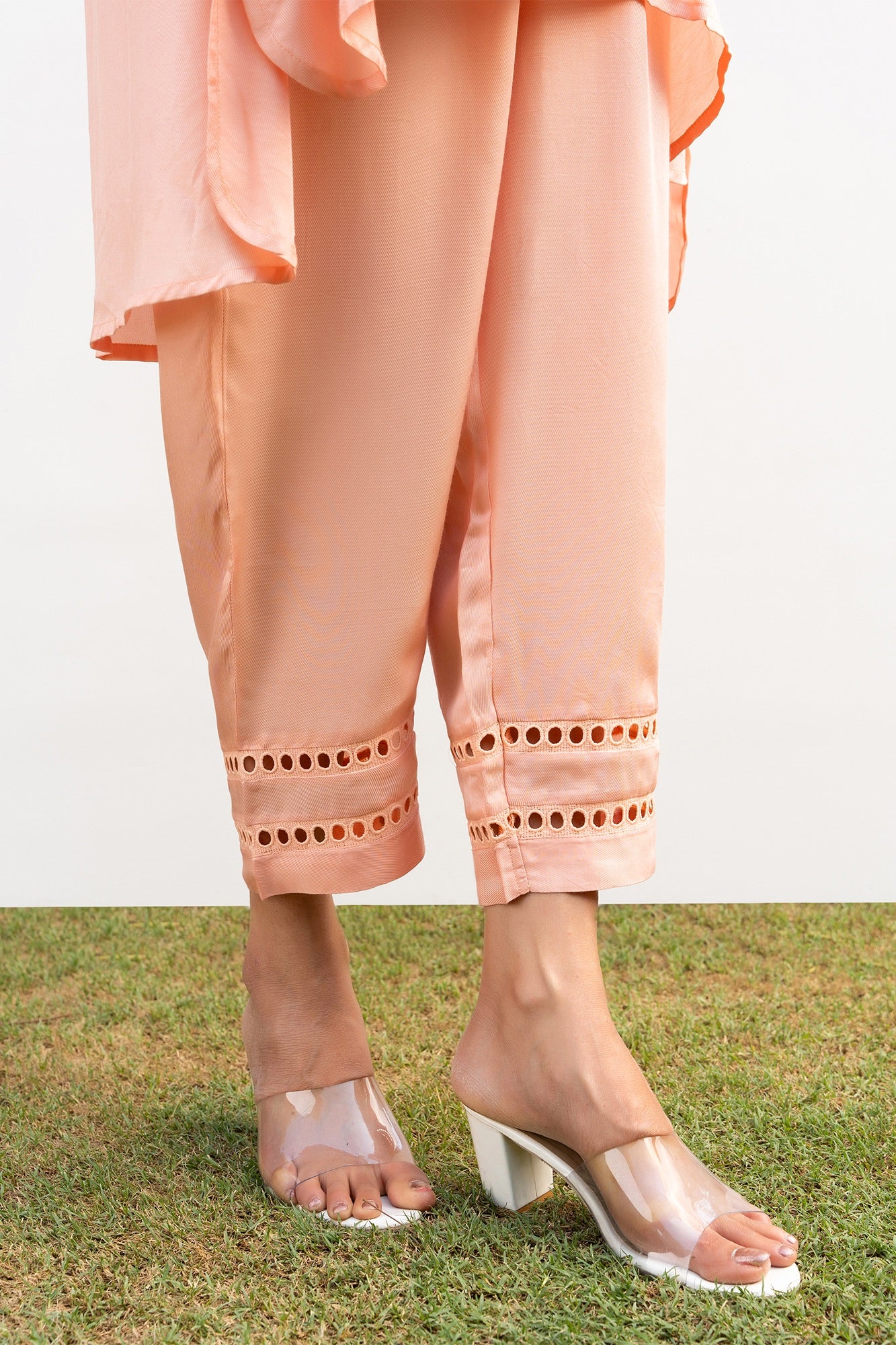 Peach Lace Yoke Co-ord set