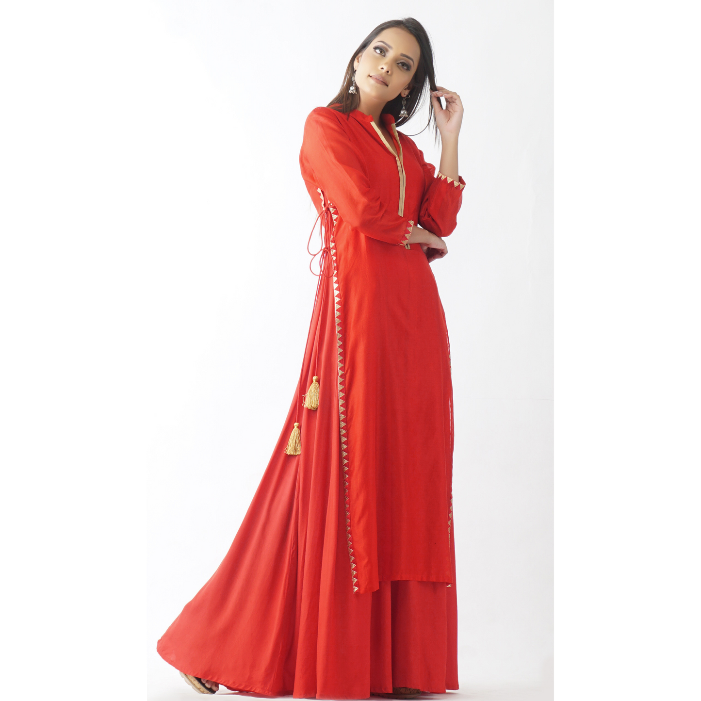 Vaayu Solid Red Layered Kurta