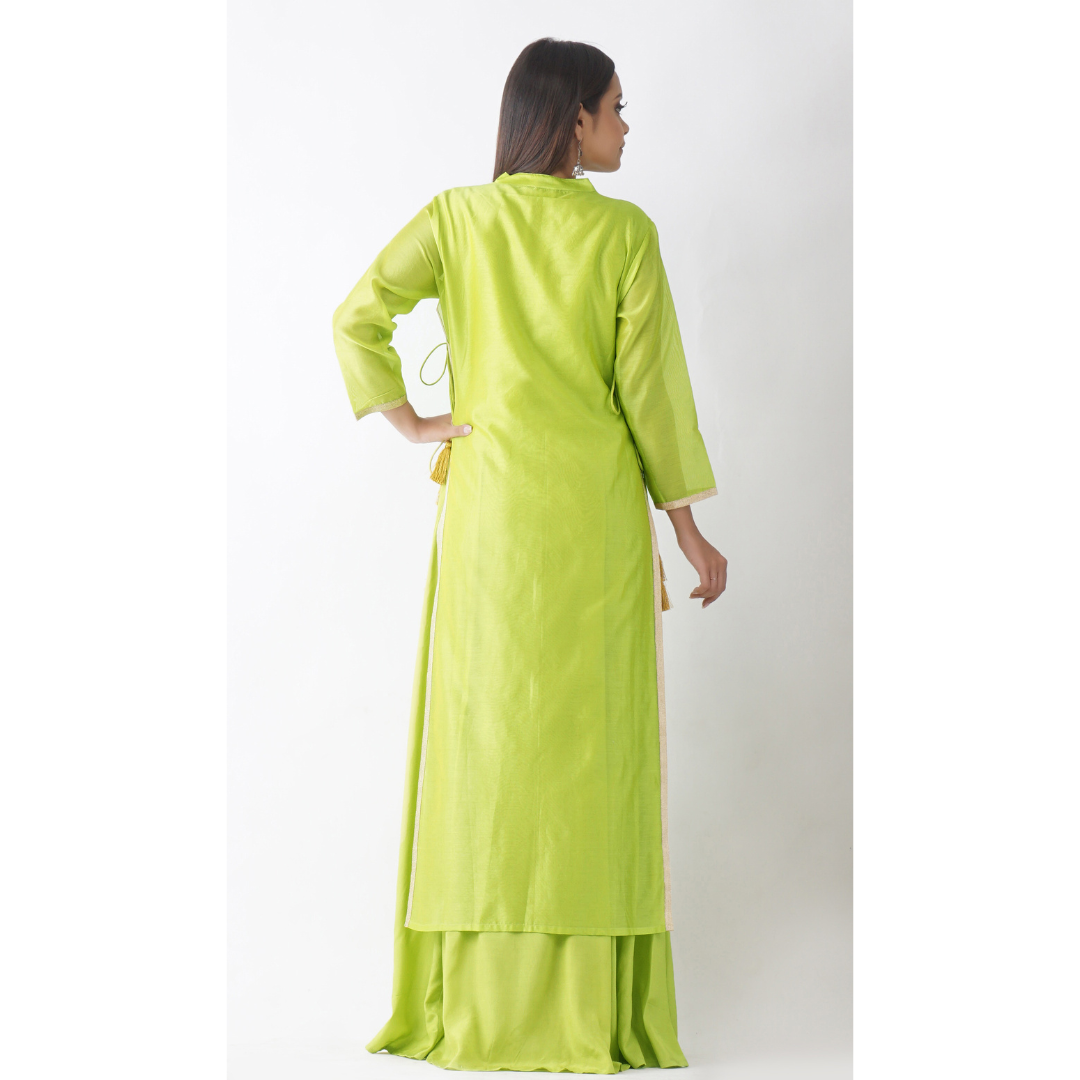 Aakash Light Green Neck Embroidered Layered Kurta