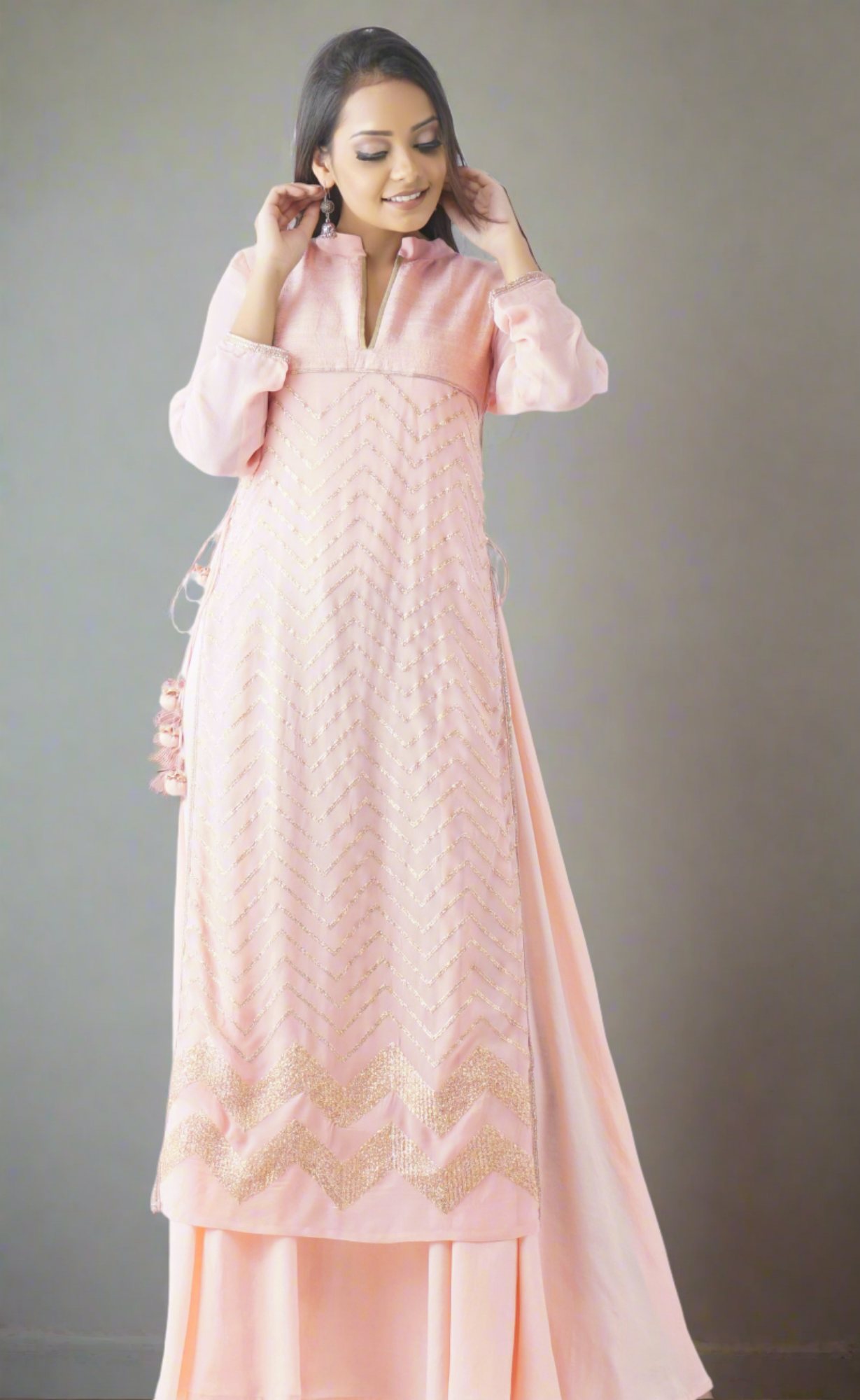 Jal Baby Pink Embroidered Layered Kurta