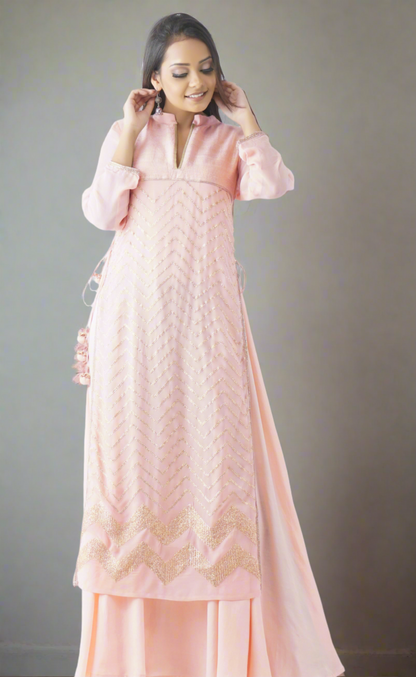 Jal Baby Pink Embroidered Layered Kurta