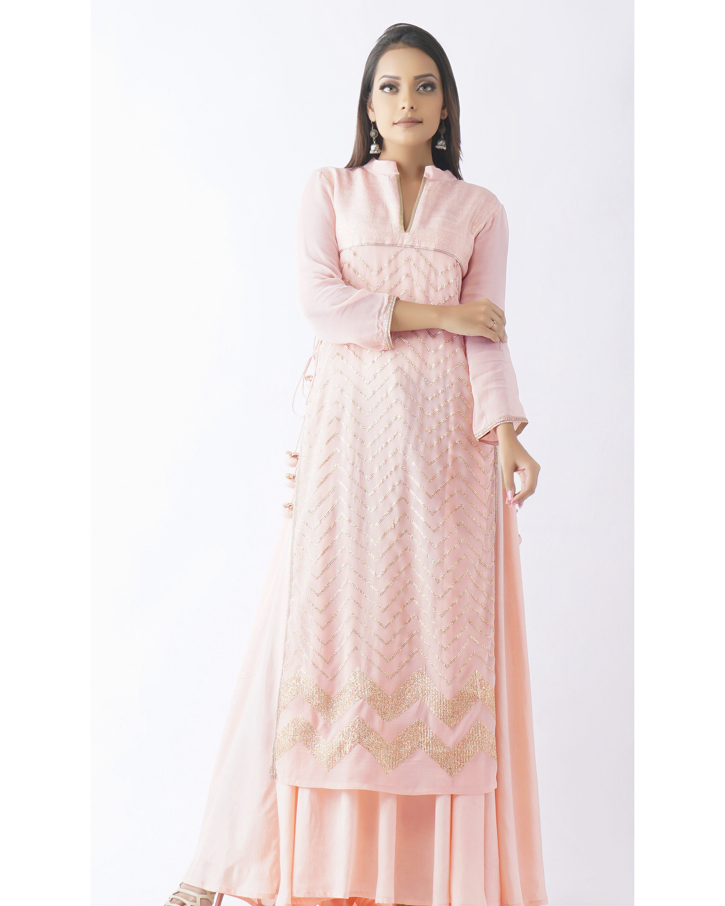 Jal Baby Pink Embroidered Layered Kurta