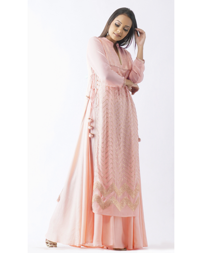 Jal Baby Pink Embroidered Layered Kurta