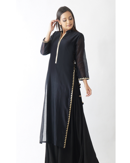 Vaayu Solid Black Layered Kurta