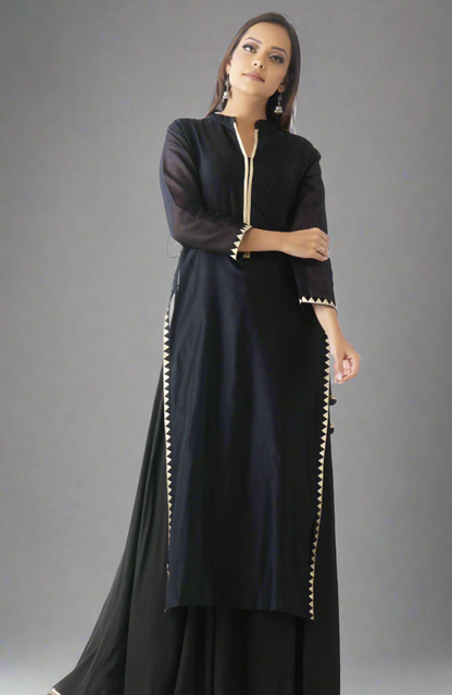 Vaayu Solid Black Layered Kurta