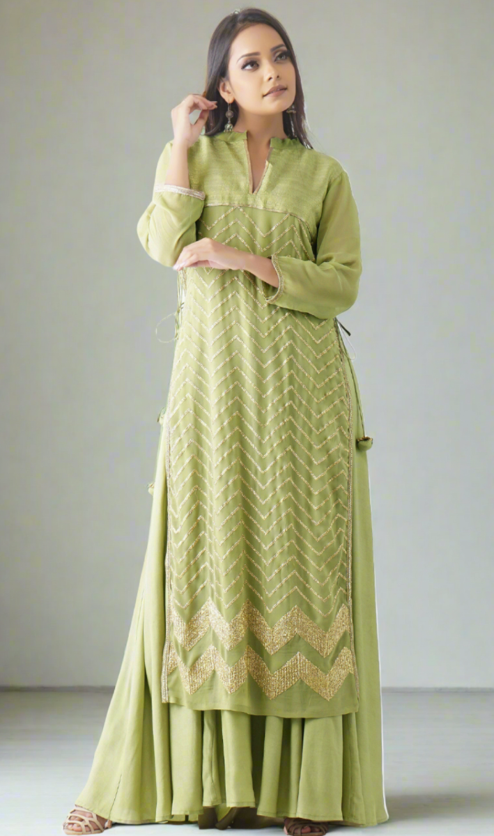 Jal Green Embroidered Layered Kurta