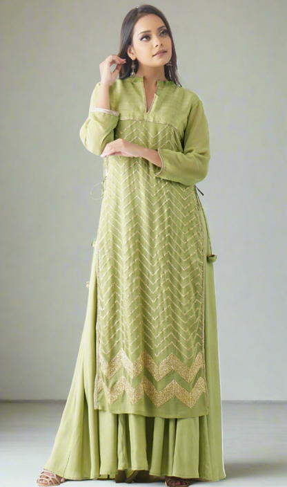 Jal Green Embroidered Layered Kurta