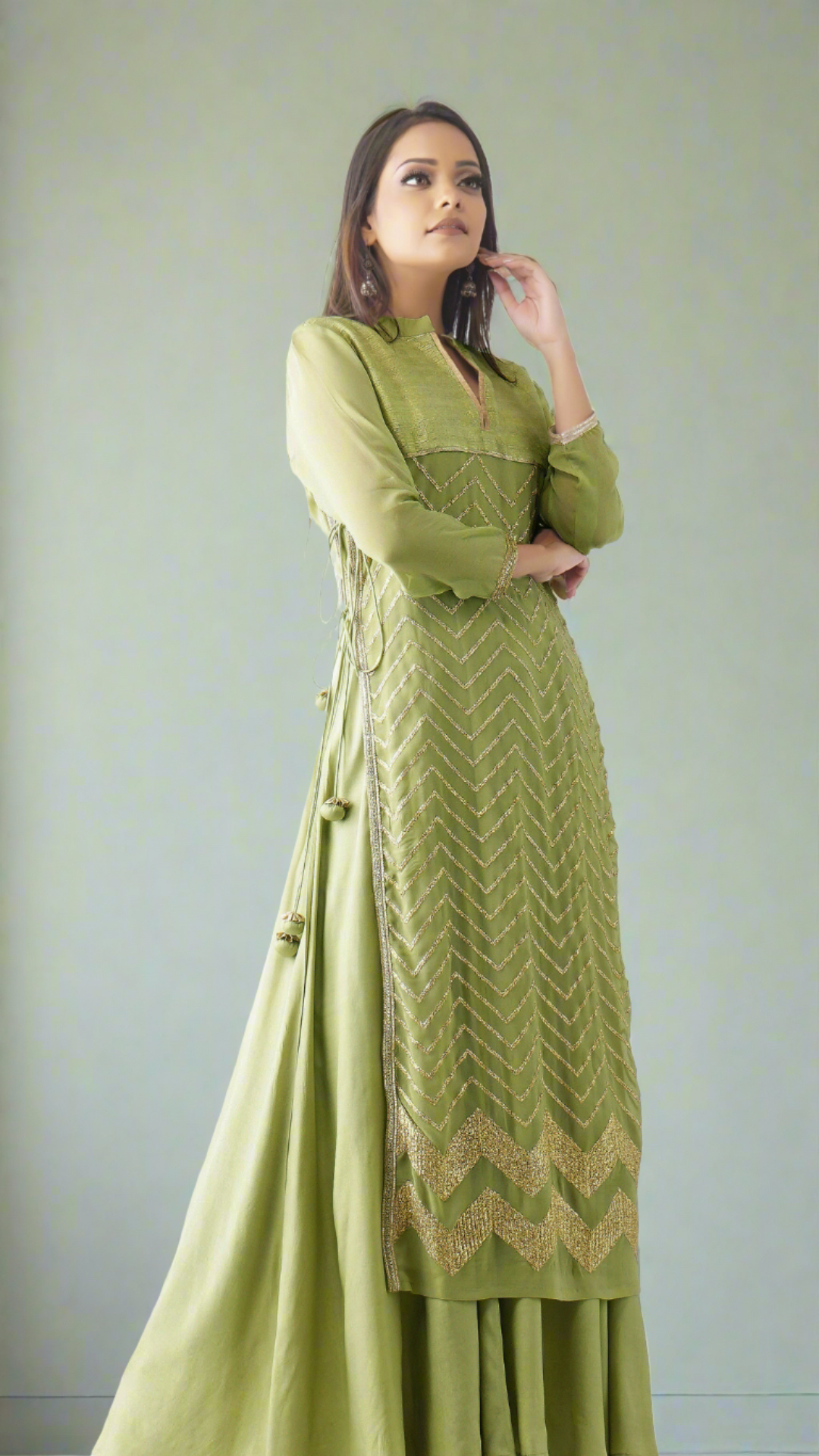 Jal Green Embroidered Layered Kurta