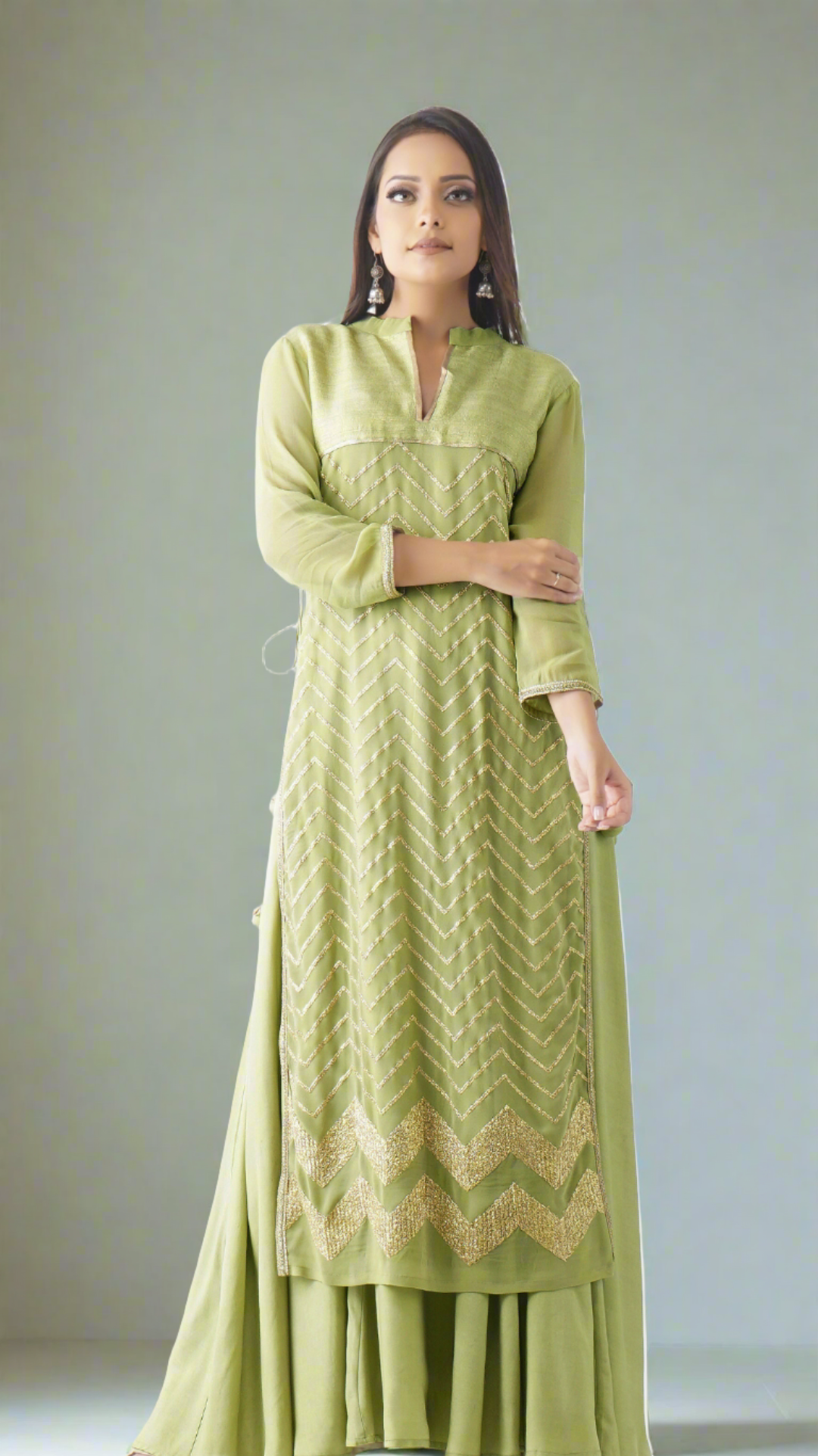 Jal Green Embroidered Layered Kurta