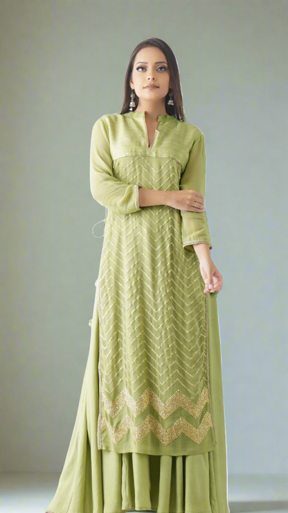 Jal Green Embroidered Layered Kurta